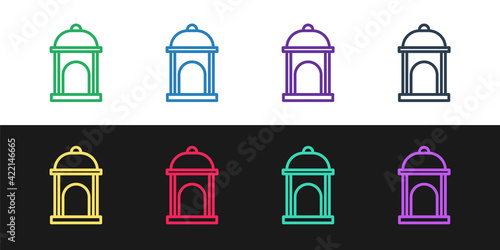 Set line Muslim Mosque icon isolated on black and white background. Vector