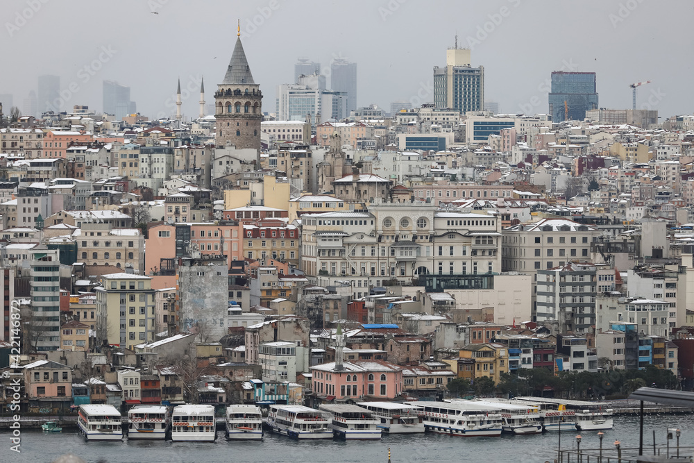 Suleymaniye Bath Roofs and Galata District in Istanbul, Turkey