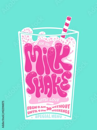 
advertising. banner with cocktail. Cafe. milkshake. bubbles. menu. signboard for the cafe. pink. cold drink. ice.  fresh