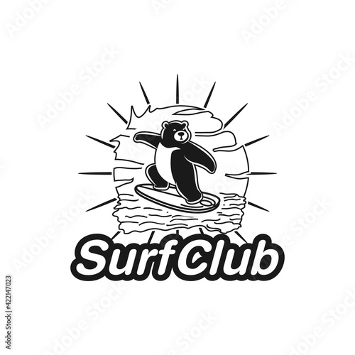  Surf Bear' t-shirt apparel print fashion design, graphic tee, vector illustration of bear on surfboard, Surfing Inspired Art,Surf Club