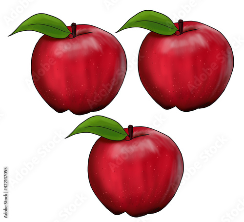 Illustration of three red apples.