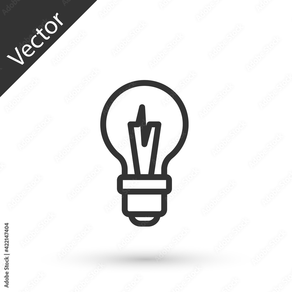 Grey line Light bulb with concept of idea icon isolated on white background. Energy and idea symbol. Inspiration concept. Vector Grey line Light bulb with concept of idea icon isolated on white background. Energy and idea symbol. Inspiration concept. Vector