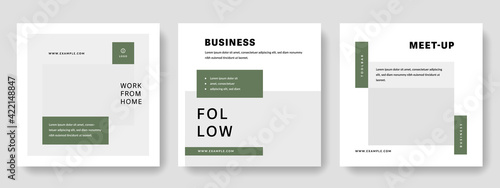 Green social media layouts with place for photos, instagram and facebook square design, modern corporate idea