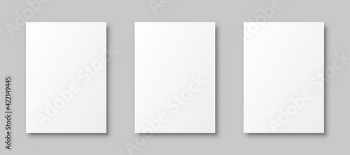 Set white papers template mockup with shadows, white posters with shadow A4 format mockup, blank paper sheets – stock vector