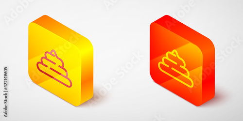 Isometric line Shit icon isolated on grey background. Yellow and orange square button. Vector