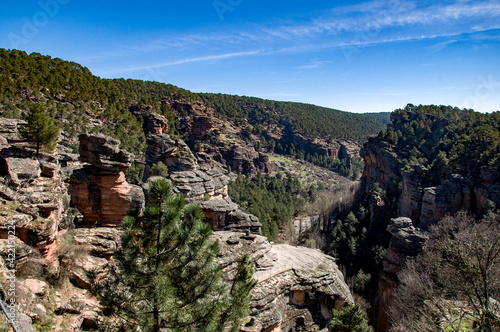 Mirador en el Monasterio de Nuestra Señora de la Hoz, Molina de Aragón, Guadalajara, Parque Nacional del Alto Tajo, Castilla la Mancha, España.