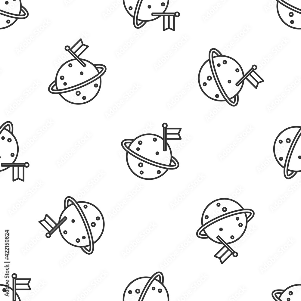 Grey line Moon with flag icon isolated seamless pattern on white background. Vector Grey line Moon with flag icon isolated seamless pattern on white background. Vector