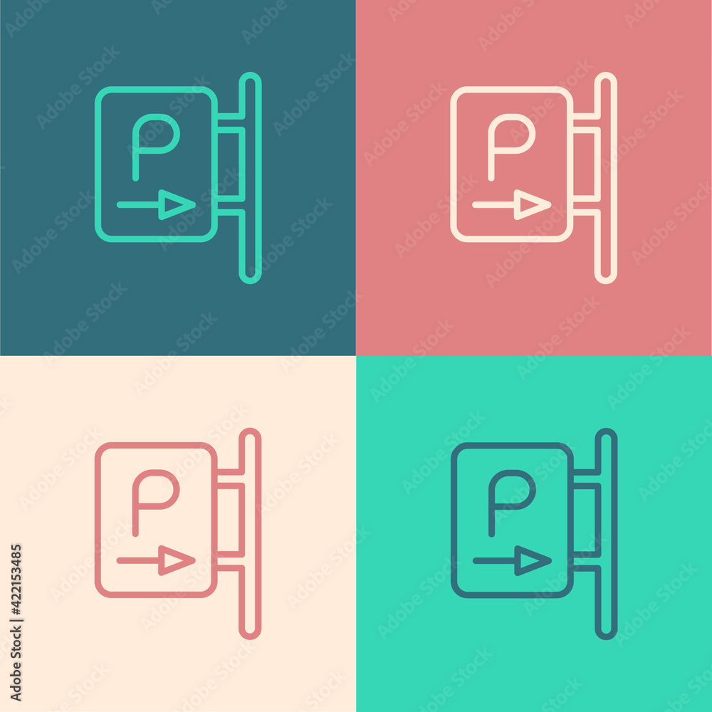 Pop art line Parking icon isolated on color background. Street road sign. Vector Pop art line Parking icon isolated on color background. Street road sign. Vector