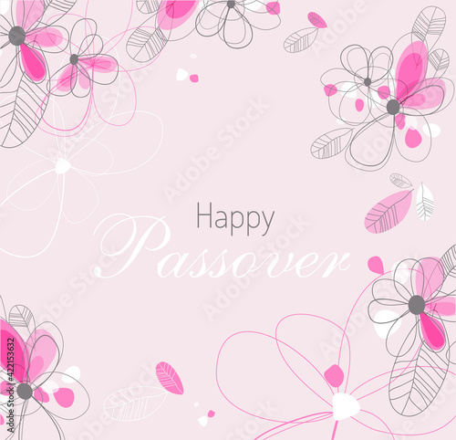 Happy Passover card with floral decoration, Passover in Hebrew. Vector illustration