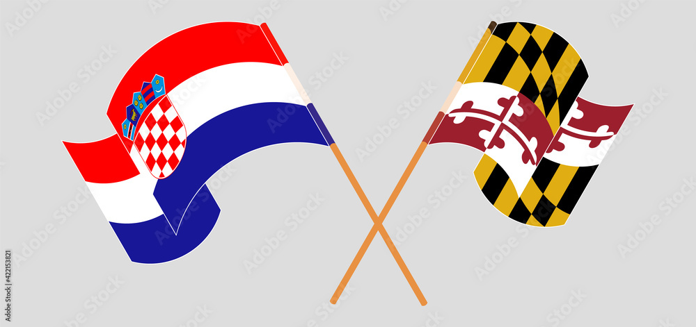 Crossed and waving flags of Croatia and the State of Maryland Crossed and waving flags of Croatia and the State of Maryland