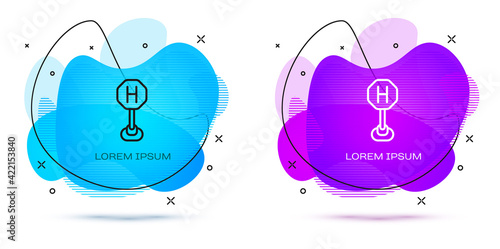 Line Hospital road traffic icon isolated on white background. Traffic rules and safe driving. Abstract banner with liquid shapes. Vector