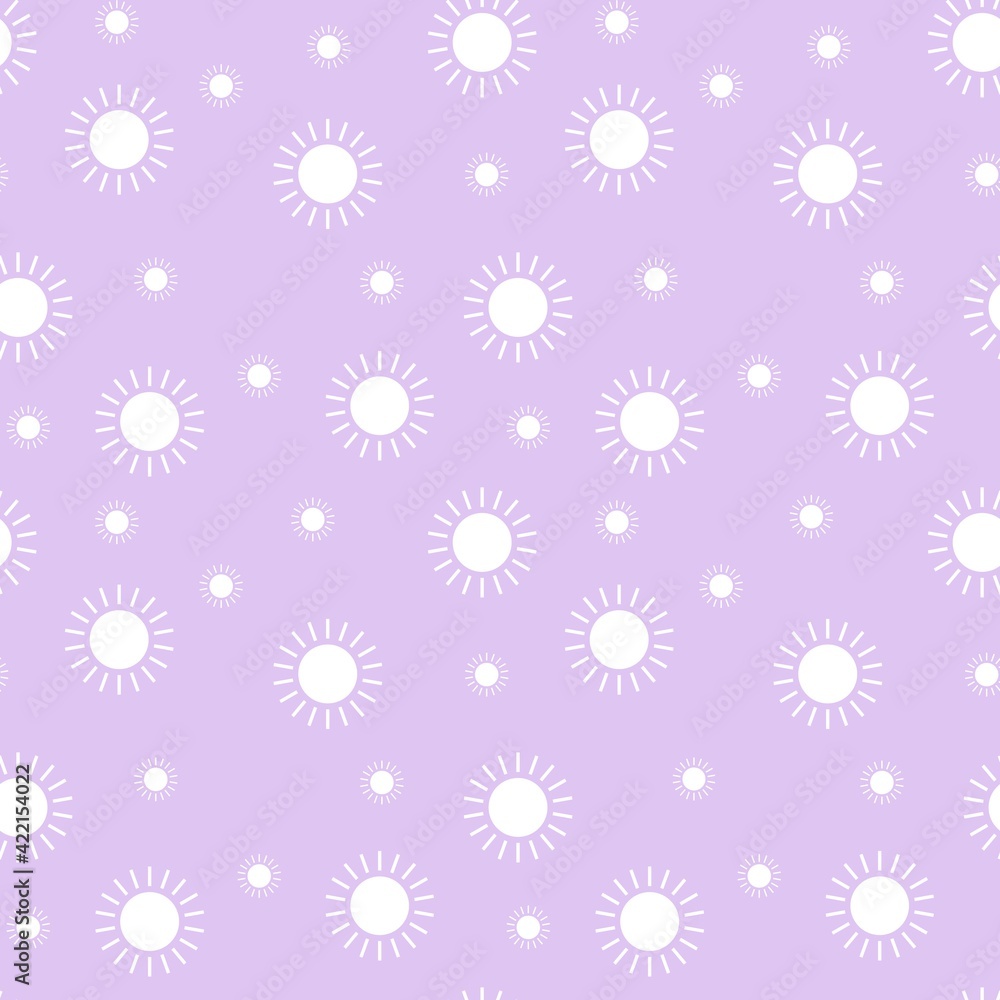 Colorful seamless pattern with sun symbol and pastel purple background Colorful seamless pattern with sun symbol and pastel purple background