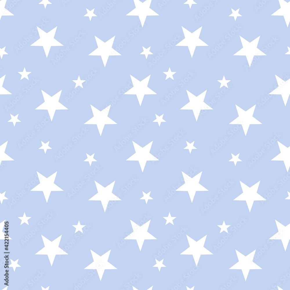 Colorful seamless pattern design with white star symbol and pastel blue background Colorful seamless pattern design with white star symbol and pastel blue background