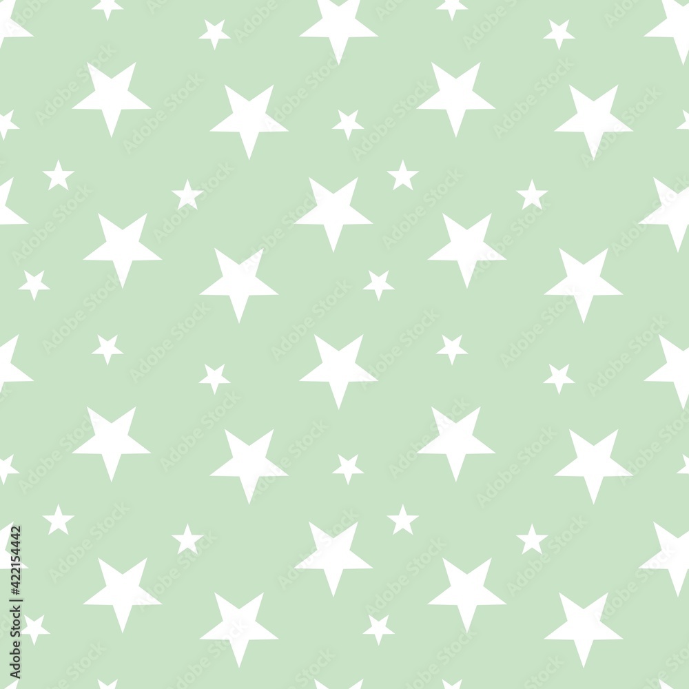 Colorful seamless pattern design with white star symbol and pastel green background Colorful seamless pattern design with white star symbol and pastel green background