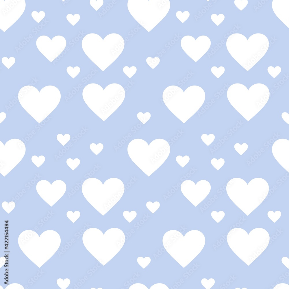 Colorful seamless pattern with hearth symbol and pastel blue background