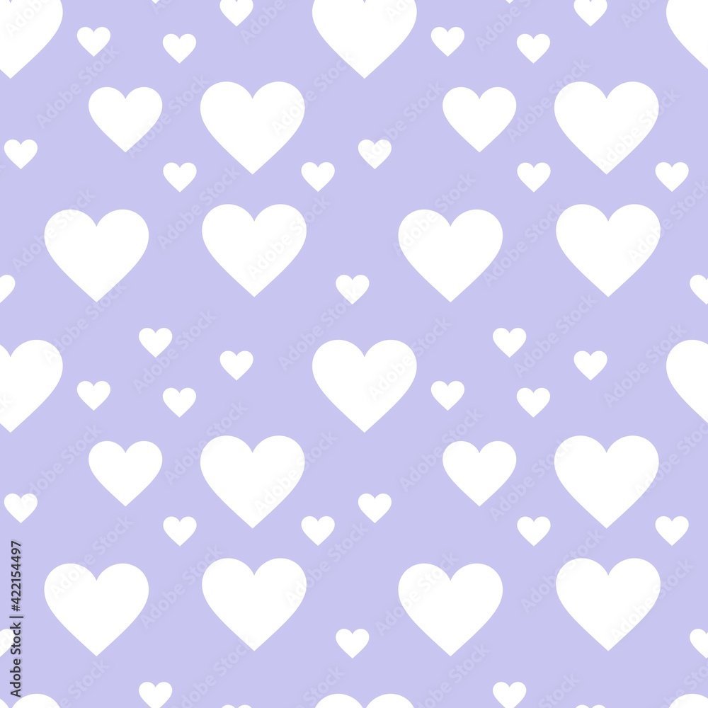 Colorful seamless pattern with hearth symbol and pastel purple background