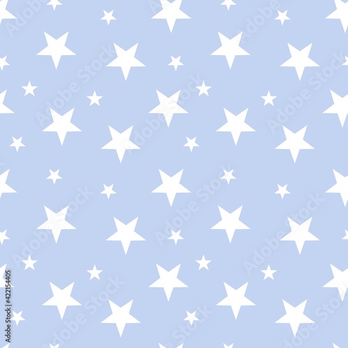 Colorful seamless pattern design with white star symbol and pastel blue background