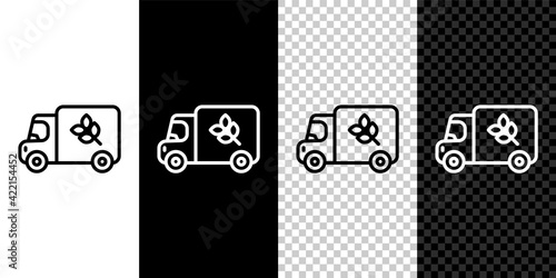 Set line Flour truck icon isolated on black and white, transparent background. Vector
