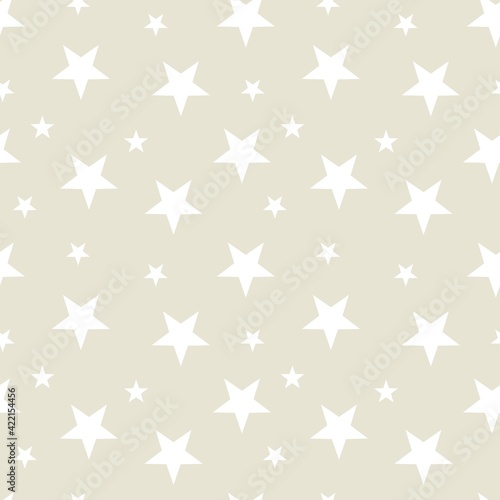 Colorful seamless pattern design with white star symbol and pastel beige background