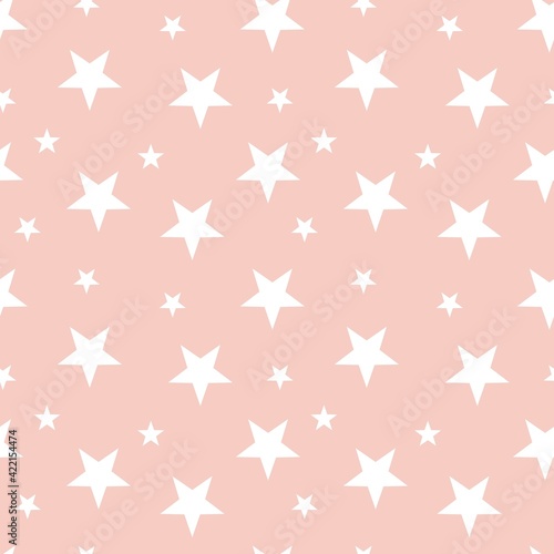Colorful seamless pattern design with white star symbol and pastel orange background