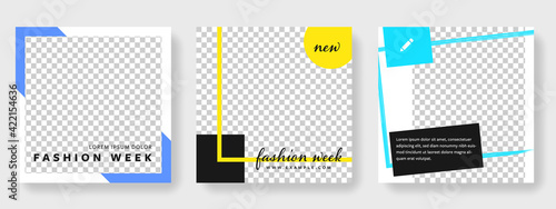 social media layout templates with colored frames and place for photos, modern digital marketing tools for business advert
