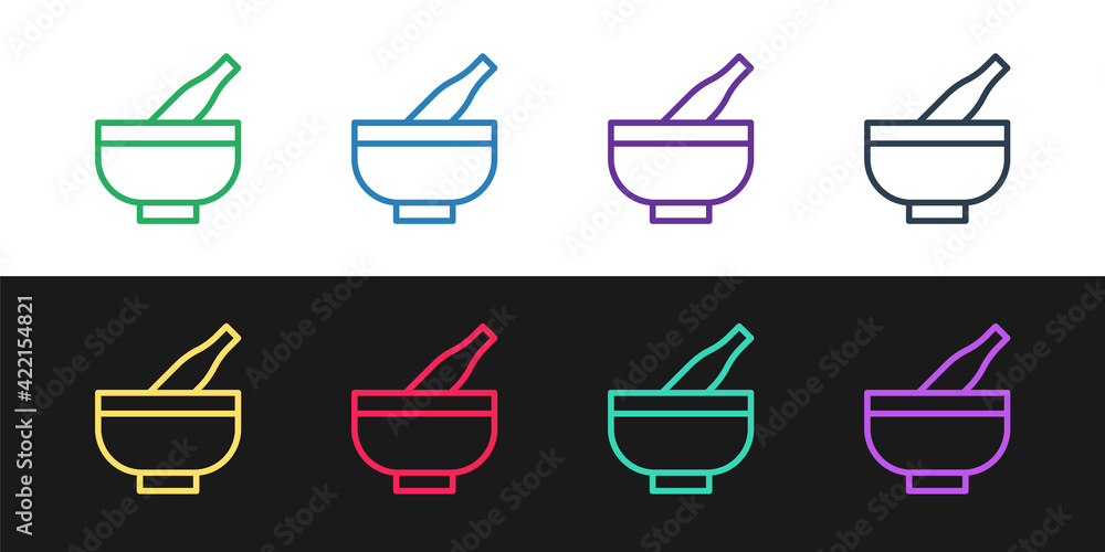 Set line Mortar and pestle icon isolated on black and white background. Vector Set line Mortar and pestle icon isolated on black and white background. Vector