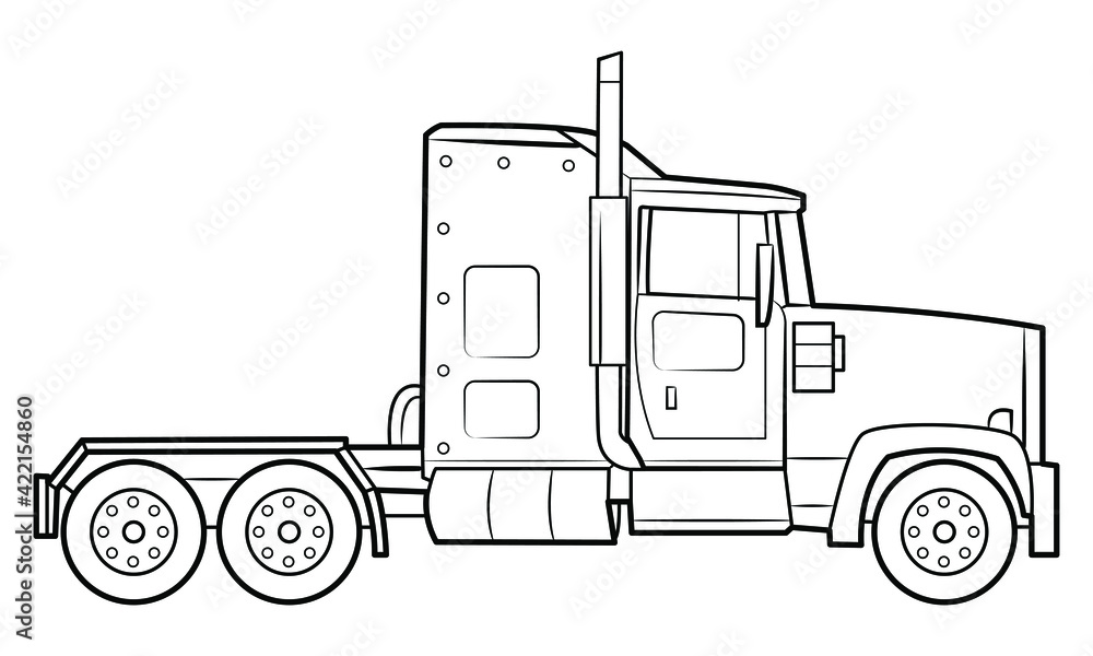 American heavy truck illustration  - simple line art contour of vehicle.