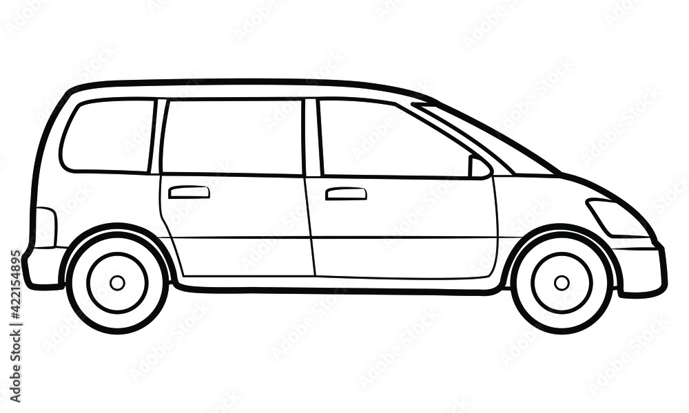 Family van illustration  - simple line art contour of vehicle.