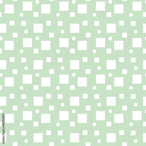 Colorful seamless pattern design with white squares and pastel green background