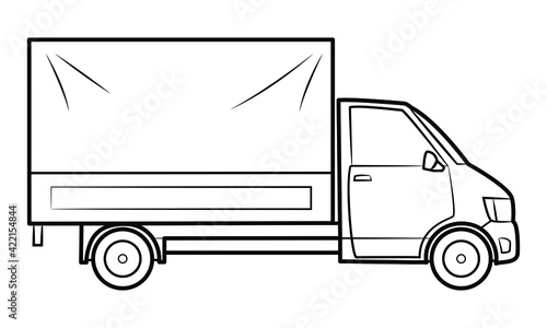Transporter van illustration  - simple line art contour of vehicle.