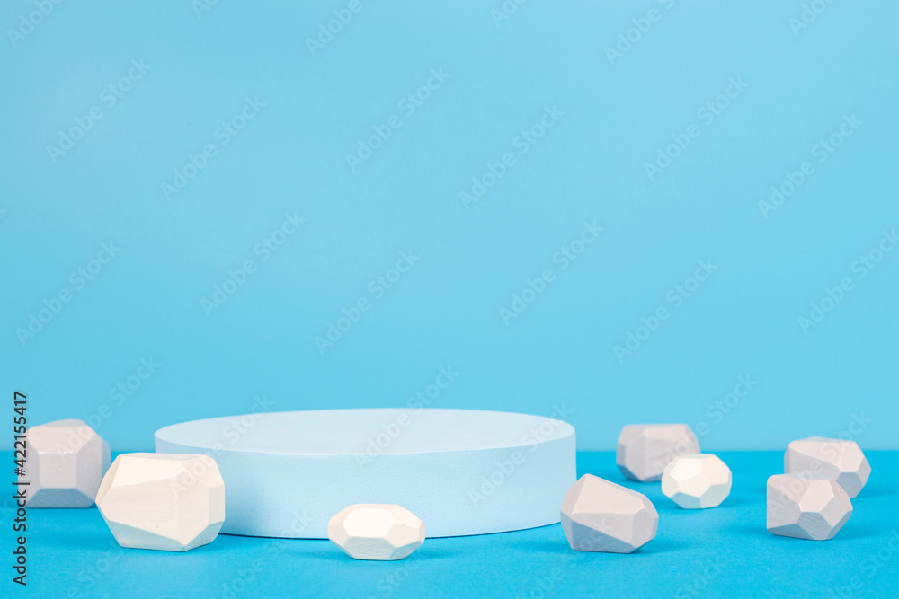 Abstract cylinder platform podium with geometric form on light blue background Abstract cylinder platform podium with geometric form on light blue background