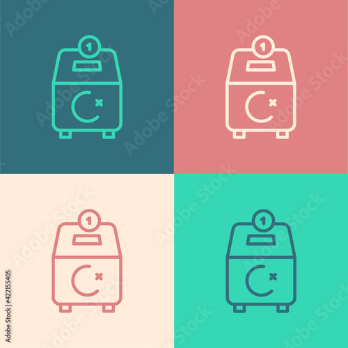 Pop art line Donate or pay your zakat as muslim obligatory icon isolated on color background. Muslim charity or alms in ramadan kareem before eid al-fir. Vector