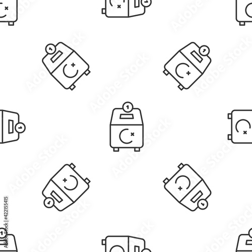 Grey line Donate or pay your zakat as muslim obligatory icon isolated seamless pattern on white background. Muslim charity or alms in ramadan kareem before eid al-fir. Vector