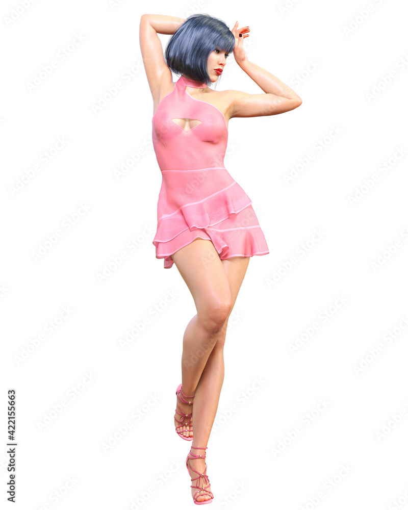 Beautiful woman in short evening mini dress. Beautiful woman in short evening mini dress.