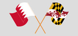 Crossed and waving flags of Bahrain and the State of Maryland