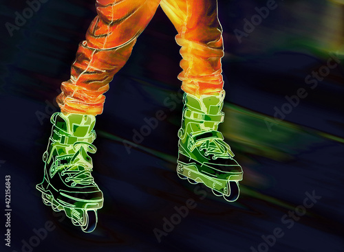 Obraz na plátně the legs of a young male roller bladder with baggy pants