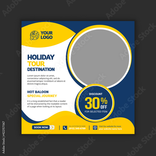 Holiday tours social media post and travel agency social medial post and promotional banner