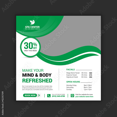 Spa and beauty social media post and spa massage, beauty salon promotional banner