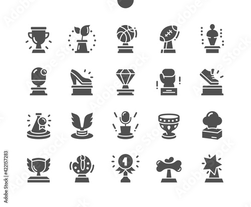 Award Collection. Trophy, prize, reward, success, target, win, winner, cup and achievement. Best award. Vector Solid Icons. Simple Pictogram