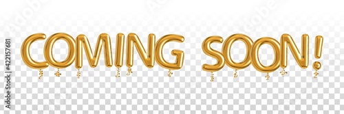 Vector realistic isolated golden balloon text of Coming Soon on the transparent background.