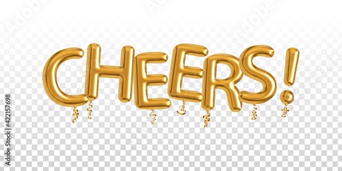 Vector realistic isolated golden balloon text of Cheers on the transparent background.