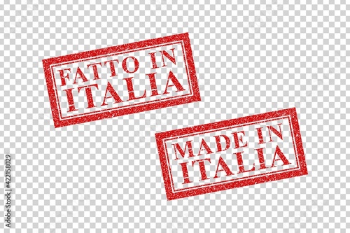 Vector realistic isolated red rubber stamp of Fatto in Italia on the transparent background. Translation: Made in Italy.