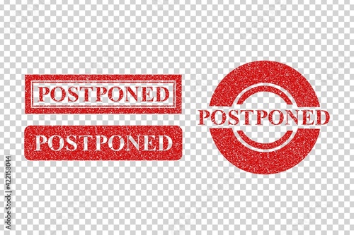 Vector realistic isolated red rubber stamp of Postponed on the transparent background. Translation: Made in Italy.