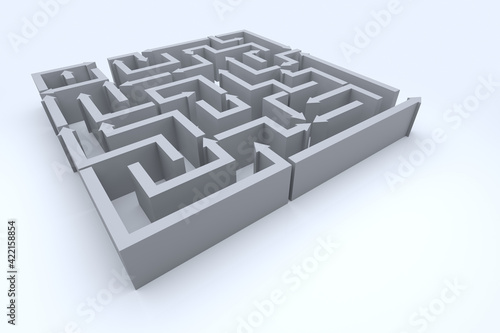 An Elevated view of Arrows Maze. 3D Rendering