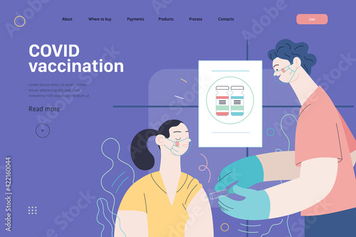 Medical insurance template - COVID-19 vaccination schedule. Modern flat vector