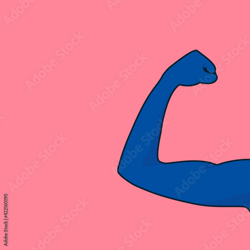 Strong female arm with biceps muscle on pink background. Woman bodybuilder and weightlifter hand in pop-art minimalist design style. Sport and fitness concept. Vector cartoon illustration.