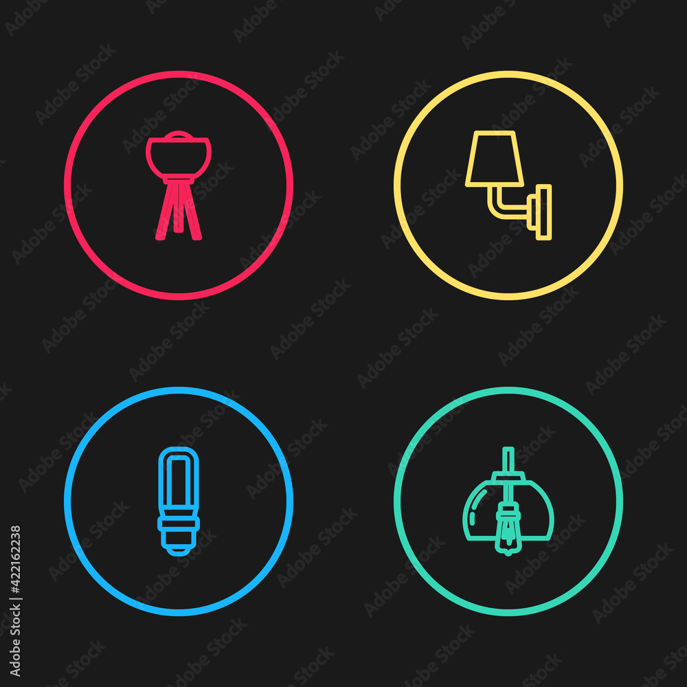 Set line LED light bulb, Chandelier, Wall lamp or sconce and Floor icon. Vector Set line LED light bulb, Chandelier, Wall lamp or sconce and Floor icon. Vector