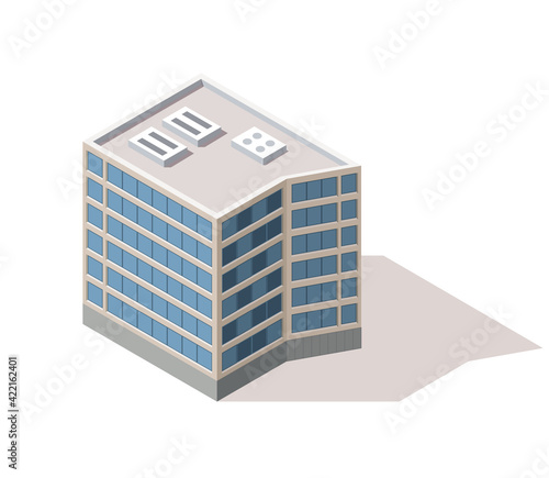 Offices isometric. Town apartment building city map creation. Architectural vector 3d illustration. Infographic element. City house composition