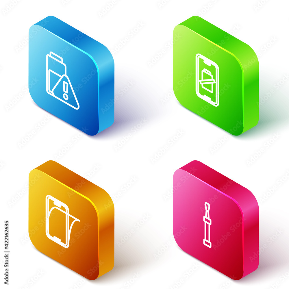 Set Isometric line Smartphone battery charge, , Glass screen protector and Screwdriver icon. Vector Set Isometric line Smartphone battery charge, , Glass screen protector and Screwdriver icon. Vector