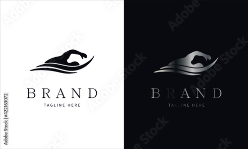 Swimming club logo templates. Fitness, Aerobic, workout exercise in gym. Sport badges and labels. Black and white logo templates for your design.